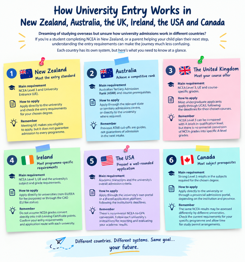 You are currently viewing How University Entry Works in New Zealand, Australia, the UK, Ireland, the USA and Canada